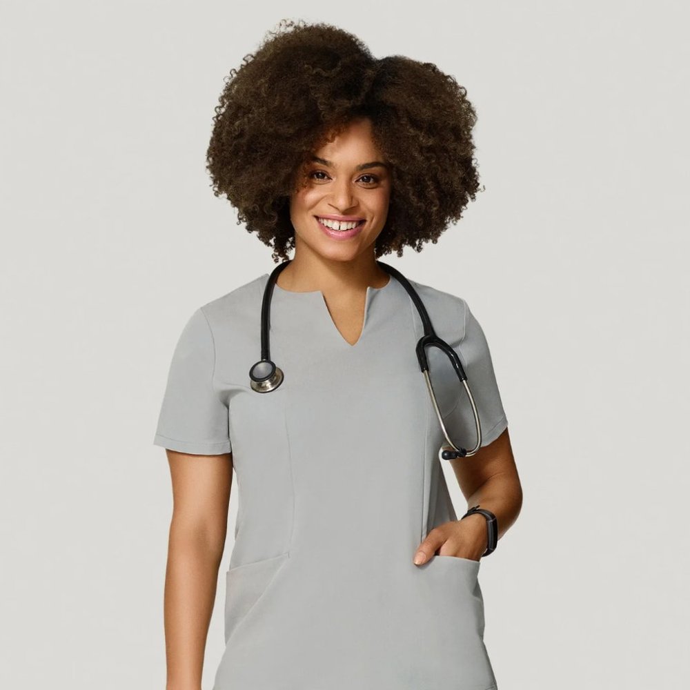 Mandala Scrubs 5 Pocket Notch Neck Top Cloud